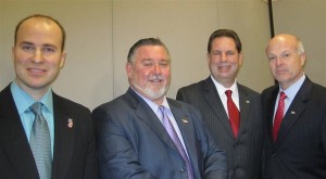 Howell Councilman Bob Walsh, second from left, and Freeholder Gary Rich, right, are set to compete for a 2014 GOP nomination. Andrew Lucas, left, then a Manalapan Committeeman and Wall Township Committeeman George Newberry, between Walsh and Rich. Photo from 2011 Freeholder nomination race.