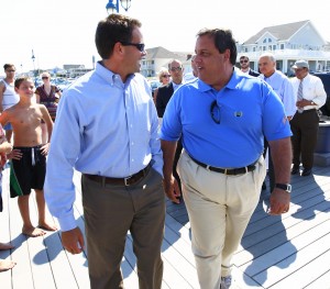 20110810belmar101 Belmar Mayor Matt Doherty, left, and Governor Chris Christie, on the Belmar boardwalk last summer. Freeholder Director John Curley, the the background, right, will not be challenged by Doherty this November.