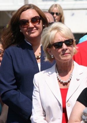 Assemblywomen Caroline Casagrande, left, and Mary Pat Angelini, in Long Branch this morning for Mayor Schneider's endorsement of Gov Christie