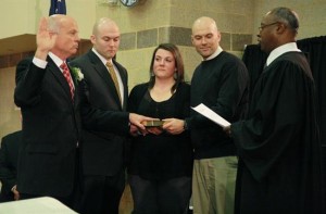 Assignment Judge Lawrence M. Lawson administering the Oath of Office to Freeholder Gary Rich, January 2012.