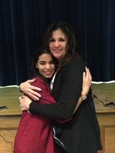 Marlboro Board of Ed VP Victoria Dean, right and Marriem, a Muslim Marlboro High School junior at the conclusion of the March 10, 2015 BOE meeting
