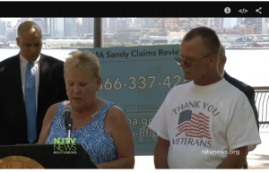 Highlands residents Kerry and Jamie Gowan speak at May 2015 announcement that FEMA is reopening Sandy related flood insurance claims