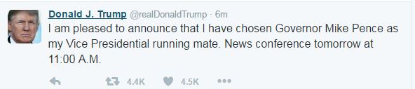 Trump Pence announcement